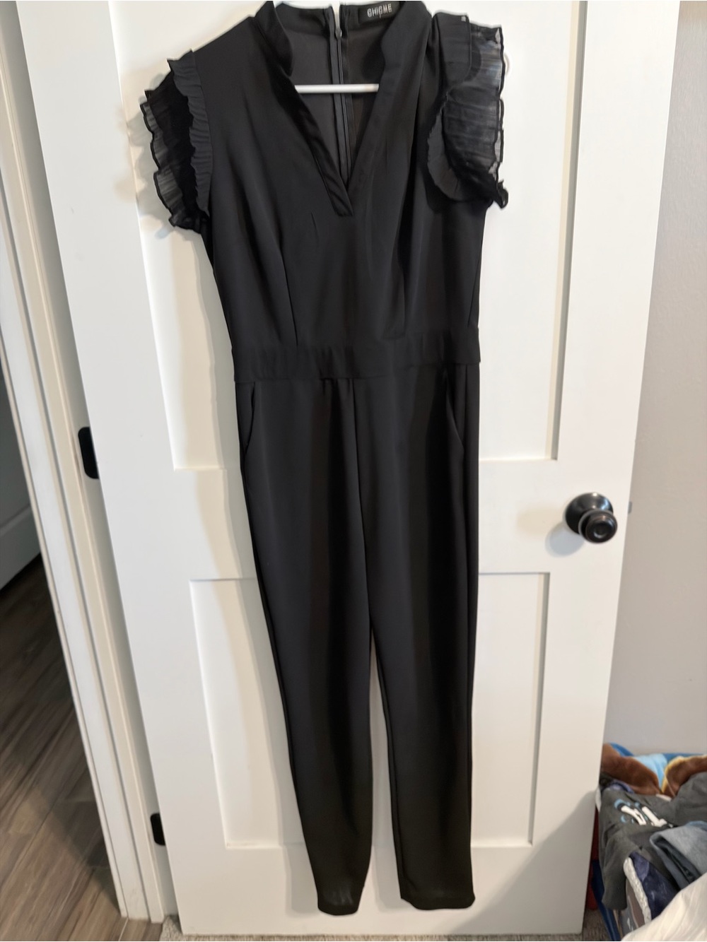 chic Black Ruffle Sleeve Jumpsuit